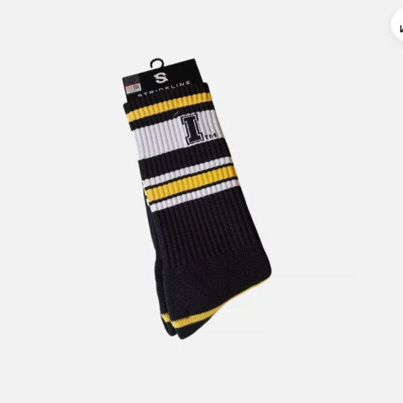 Strideline IDAHO Premium Knit Crew Socks Size: M/L Set of 2 Black White Yellow - Picture 4 of 10